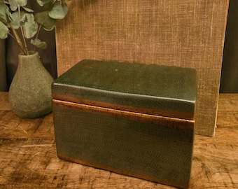 Vintage Faux Shagreen Lidded Box | Sage Green Gold Trim Glazed Keepsake Box