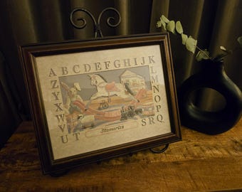 Vintage 1989 Designs With Scissors Nursery Art | Alphabet Rocking Horse Framed Paper Art