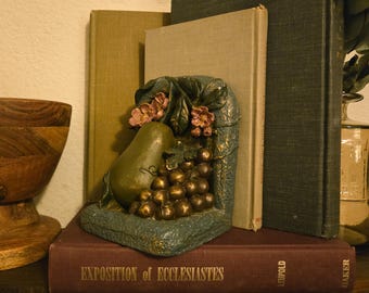 Vintage Resin Fruit Bookend | Pear Grapes Floral Single Book End