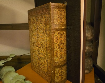 Boîte à livres vintage ornée d'un médaillon | Motif tapisserie | Rangement secret | Fausse boîte à livres doublée de velours | Style Dark Academia