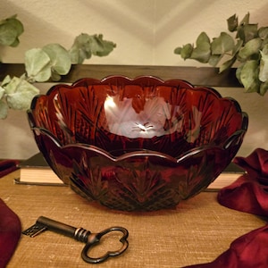 Vintage Shannon Crystal Ruby Red Bowl | Godinger Cut Glass Serving Dish