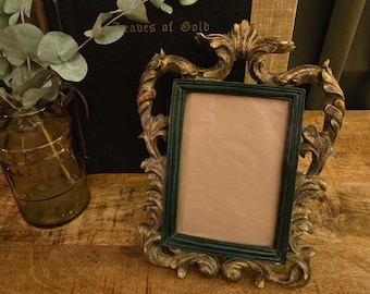 Vintage Rococo Scroll Frame | Gold Green 4x6 Ornate Baroque Easel Frame