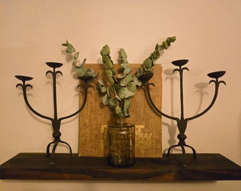 Vintage Hand-Forged Iron Candelabra Pair | Gothic Medieval Style | Tripod Base | Double Arm Candle Holders