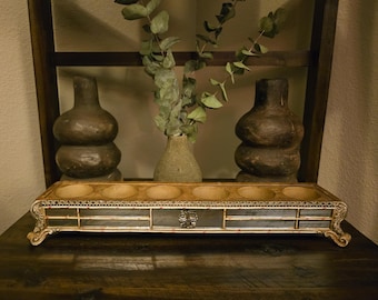 Vintage Mirrored Candle Centerpiece | 6 Pillar Holders | 20 Mosaic Mirrors | Hollywood Regency