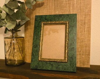 Vintage Faux Malachite Picture Frame | Green Gold Floral 4x6 Easel Frame