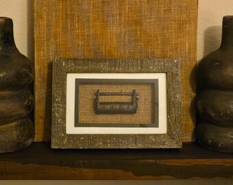 Vintage Chinese Brass Combination Lock | Framed Shadow Box Display | Engraved Word Lock Curio | Collector’s Piece