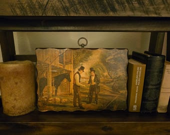 Vintage "Coming to the Point" Wood Plaque | William Sidney Mount 1854 | American Genre Art | Wall Decor