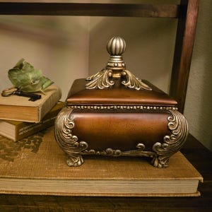 Vintage Baroque Trinket Box | Acanthus Scroll Mounts, Velvet Lined Jewelry Holder, Maximalist Gothic Decor