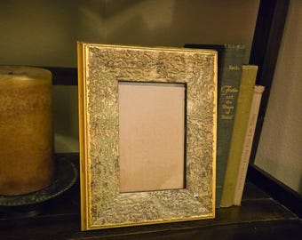 Vintage Textured Green Gold Picture Frame | Distressed 4x6 Easel Frame