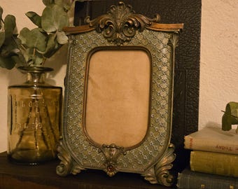 Vintage CBK Ornate Resin Frame | Green Patina Brass Tone 4x6 Baroque