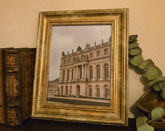 Photographie encadrée vintage du château de Versailles | Cadre doré | Illustration d'architecture de château français | Décoration murale parisienne