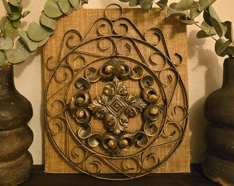 Vintage Gold Scroll Metal Wall Medallion | Acanthus Old World Wall Art Plaque