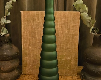 Vintage Frosted Green Recycled Glass Vase | Stacked Ribbed Bottle Vase Spain