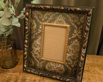 Vintage Twisted Rope Frame | Green Damask Fabric Mat 8x10 Small Photo Opening
