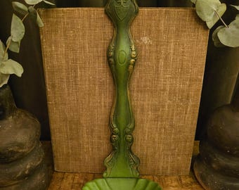 Vintage Cast Metal Wall Shell Font | Scroll Crest Green Gold Bracket