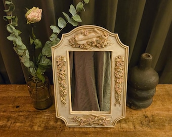 Vintage Rose Violin Relief Mirror | Rococo Trumeau Style | Sculptural Frame | Dark Romantic