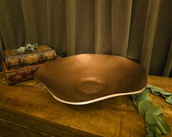 Vintage Lenox Copper Tone Bowl | Organic Free Form Edge | Large 15” | Sculptural Centerpiece