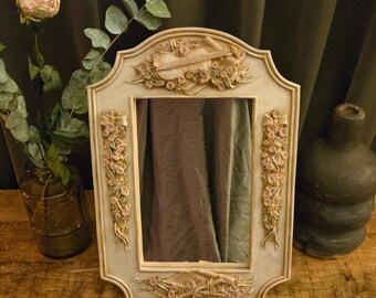 Vintage Rose Violin Relief Mirror | Rococo Trumeau Style | Sculptural Frame | Dark Romantic