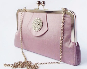 evening bag, mauve wedding clutch, handmade clutch purse for special occasion, small silk handbag