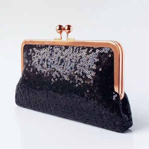 evening clutch, rose gold sequin clutch purse, sparkly purse in black with personalisation