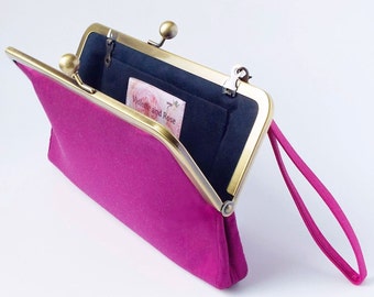 pink evening bag, fuchsia clutch purse, wedding clutch bag with wristlet, personalised gift for her