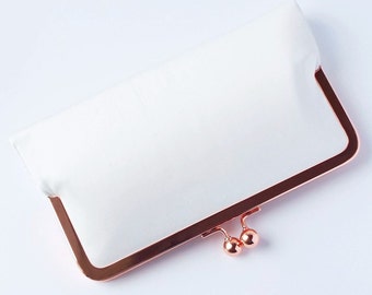 wedding clutch bag, ivory silk handbag for the Bride, handmade bridal purse with personalisation, rose gold kisslock frame purse