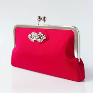 赤いイブニングバッグ、キラキラ輝くディアマンテの装飾が施されたアールヌーボーのクラッチバッグ、パーソナライズされたオケージョンバッグ
