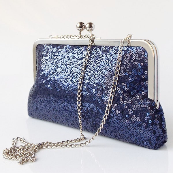 Navy blue women's handbag decorated with sequins