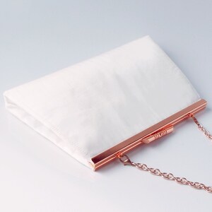 rose gold bridal clutch, ivory wedding day purse, small silk bag with chain, personalised gift for the bride image 4