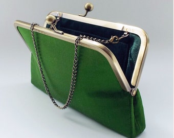 wedding clutch bag, green silk purse, chartreuse evening clutch for special occasion