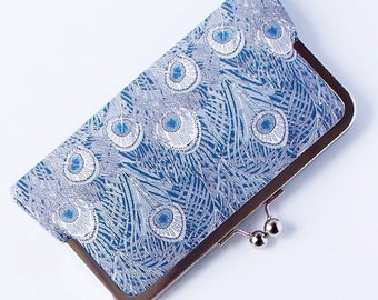 clutch bag, blue peacock bag in Liberty 'Hera' print, Art Nouveau clutch purse for Summer wedding