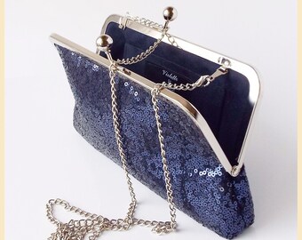 navy sequin bag