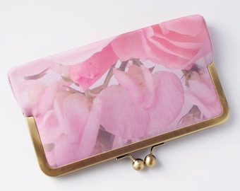 Dusky pink clutch bag, floral purse, wedding guest clutch, evening bag with sweet peas print