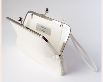 bridal clutch bag with wristlet, ivory bridal purse, ivory clutch for the bride, silk wedding clutch