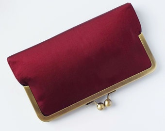 burgundy red clutch, evening bag, silk purse for special occasion