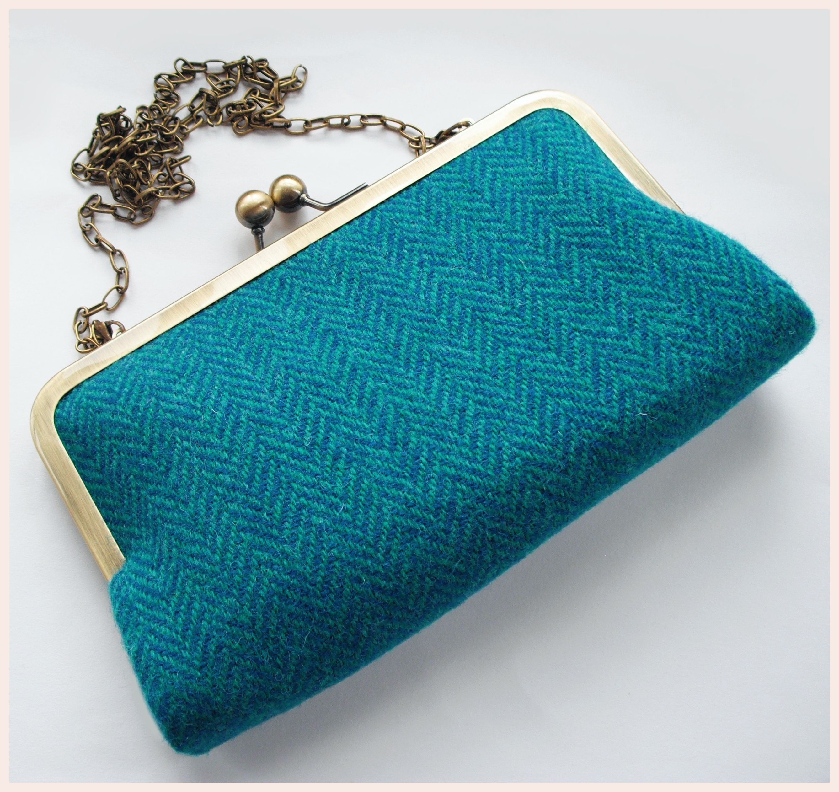 Personalisierte Clutch Tasche türkis und teal Harris Tweed Etsy