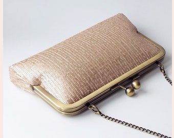 evening clutch, champagne sequin clutch, wedding purse with chain, sparkly clutch bag