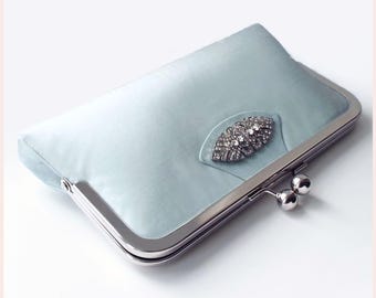blue wedding clutch, bridal purse, Art Deco wedding bag with chain or wristlet