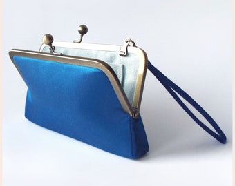 blue evening bag with wristlet, clutch bag for wedding, handmade personalised gift for her
