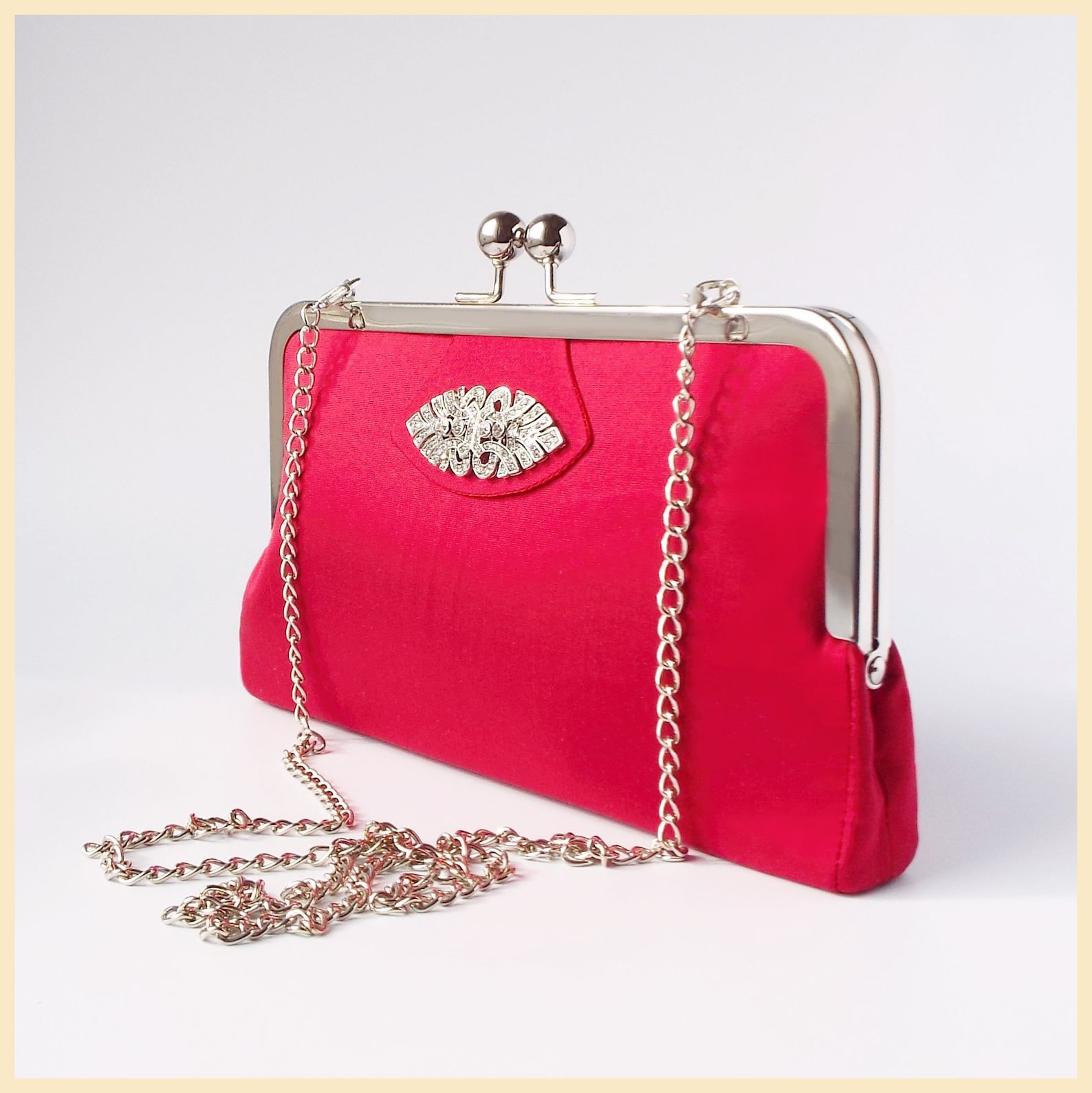 Clutch Bag Red Evening Bag Red Silk Art Deco Clutch Purse Etsy