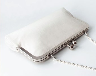 clutch purse for bride, greige silk handbag for wedding, evening bag with personalisation