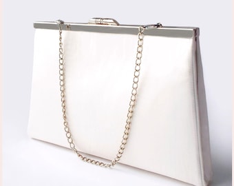 ivory silk bridal clutch, handmade wedding purse with chain