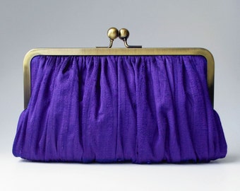 purple evening clutch, wedding day bag, silk handbag for romantic wedding, personalised gift for her