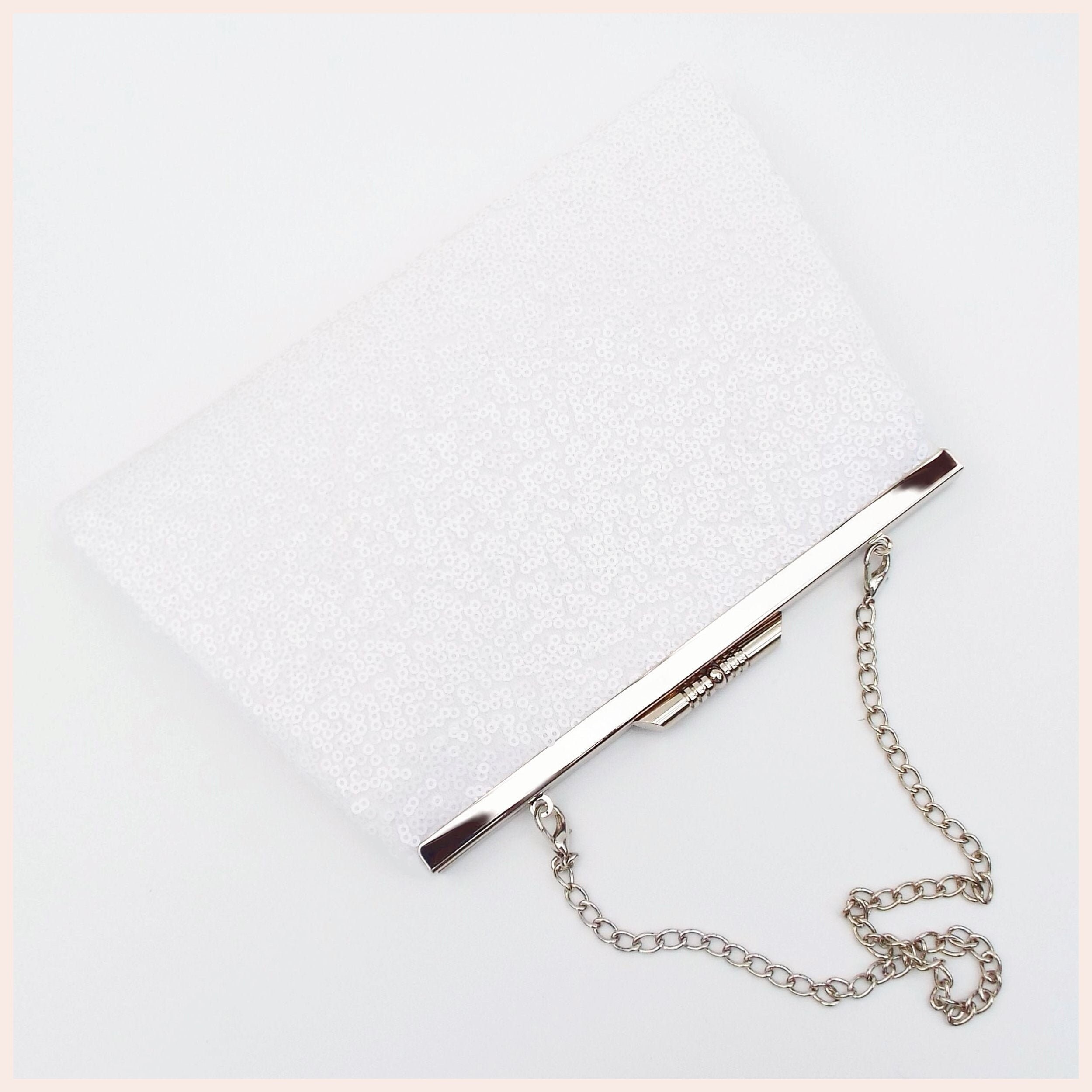 White bridal clutch evening bag wedding day purse small Etsy