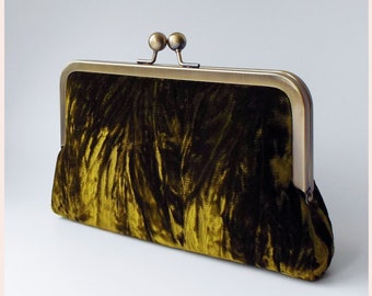 green velvet evening clutch, chartreuse purse with personalisation, handmade gift for special occasion