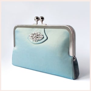 Art Deco Clutch Tasche für die Mutter des Bräutigams, blaue Seide für den Hochzeitstag, Handtasche mit Glitzersteinen für besonderen Anlass
