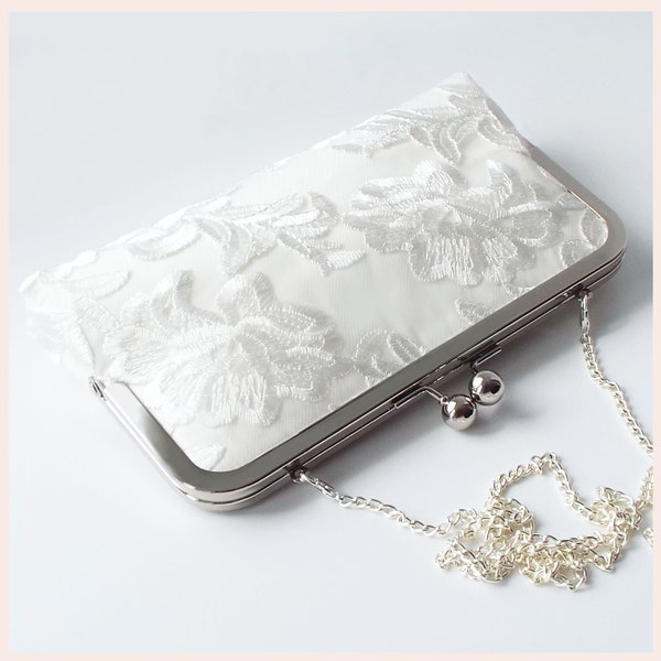 bridal clutch, ivory lace wedding purse, bag for the bride, wedding day handbag