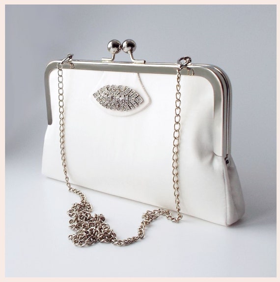Ivory Shoulder Bag in Silk Bridal Purse With Shoulder Chain Etsy