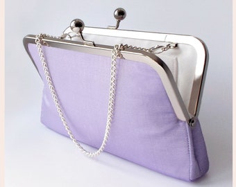 lilac clutch bag, evening purse, purple bag with chain, personalised gift for romantic wedding