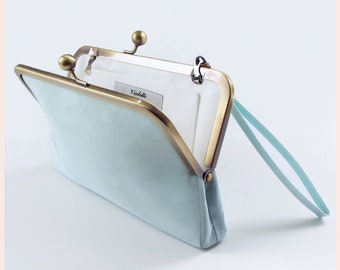 bridal clutch, handmade blue silk wedding purse with personalisation